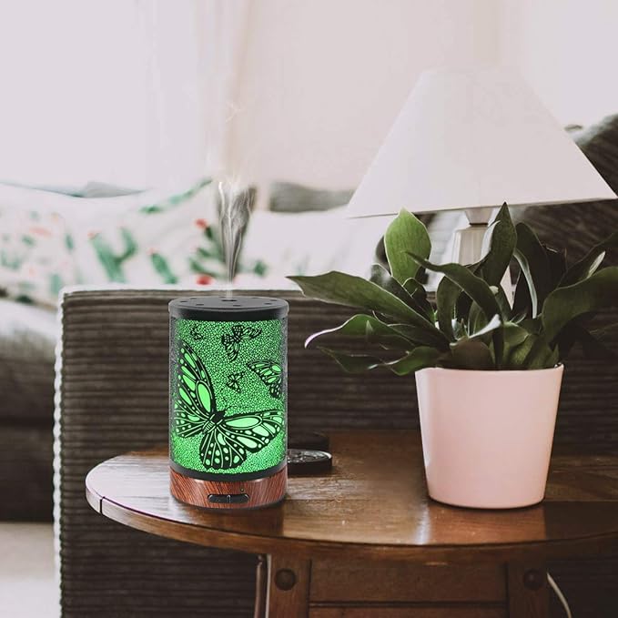 EQUSUPRO Essential Oil Diffuser 150ml Black Metal Aromatherapy Oil Diffuser Ultrasonic Cool Mist Diffuser with Auto Shut-Off Protection,7 Colors Changed LED for Home Office SPA Yoga