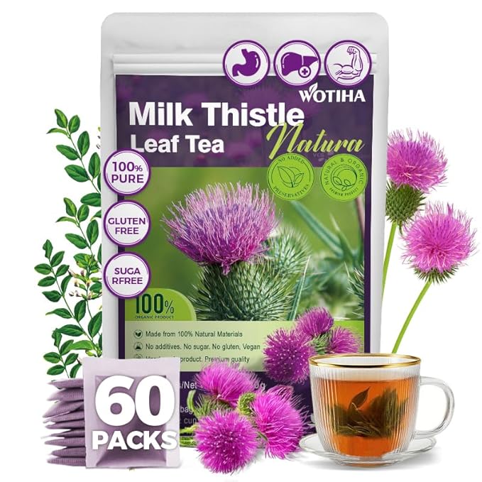 WOTIHA-Natural Milk Thistle Leaf Tea 180g.60 Herbal Tea Bags. for Liver Support .Detox Tea.Non-GMO • Additive-Free • Caffeine-Free