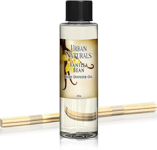 Urban Naturals Vanilla Bean Scented Oil Reed Diffuser Refill | Includes a Free Set of Reed Sticks! Vanilla Cream, Amber & Sweet Tonka Bean, 4 oz.