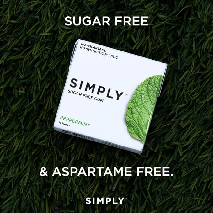 SIMPLY Gum | Dental Gum | Xylitol Chewing Gum - Sugar Free | Peppermint | Pack of Six (90 Pieces Total) | Synthetic Plastic Free + Sugar Free + Aspartame Free