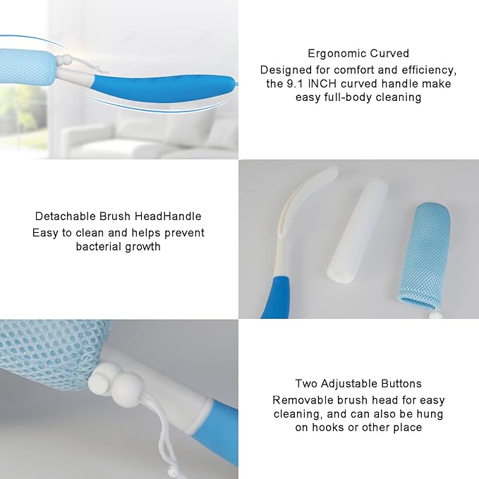 Long Handle Bath Brush, Anti-Slip Curve Handled Bath Body Brush, Back Scrubber for Shower, Easy Reach for Seniors, Suitable for Elderly/Pregnant Aid Bathing & Shower(Not include Brush handle)