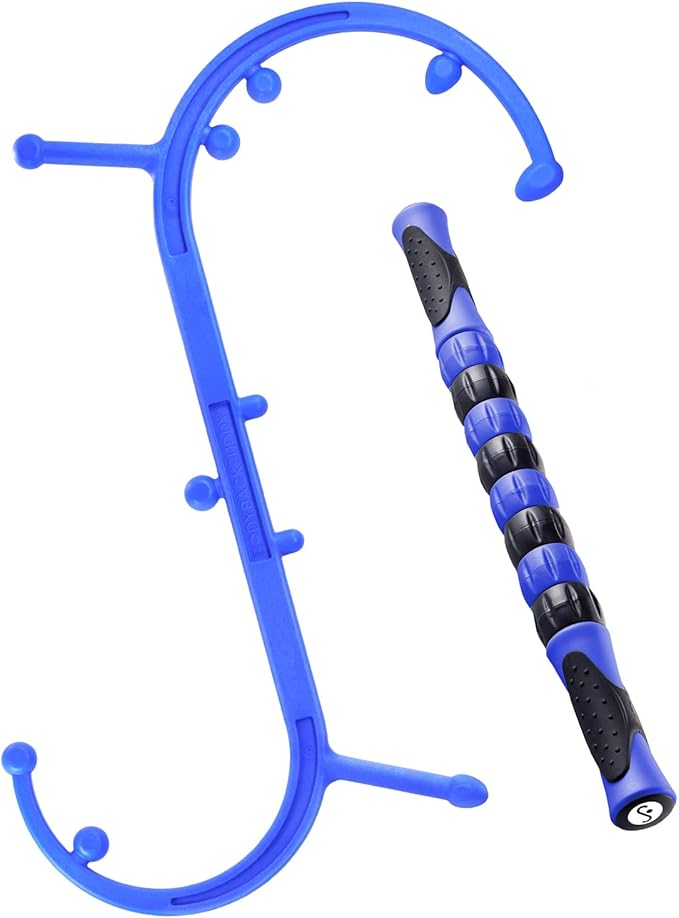 Body Back Buddy - USA Made - Massage Stick & Buddy Classic Bundle, Trigger Point Massage Tools, Neck and Back Massagers, Massage Cane, Muscle Knot Remover (Blue)