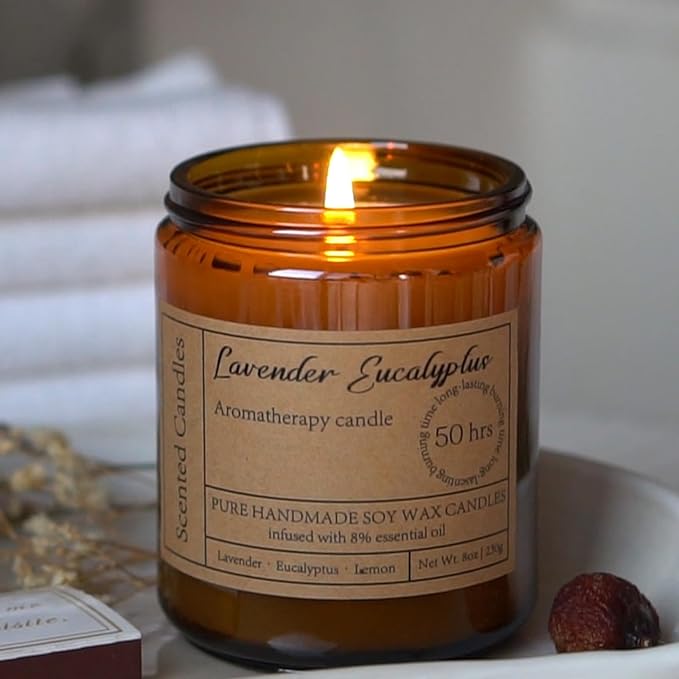Lavender Eucalyptus Candles for Home Scented - Aromatherapy Candles for Women Relaxation Anxiety Stress Relief Claming Candles Gifts for Birthday Christmas Soy Wax Candle (2pk | 16oz)