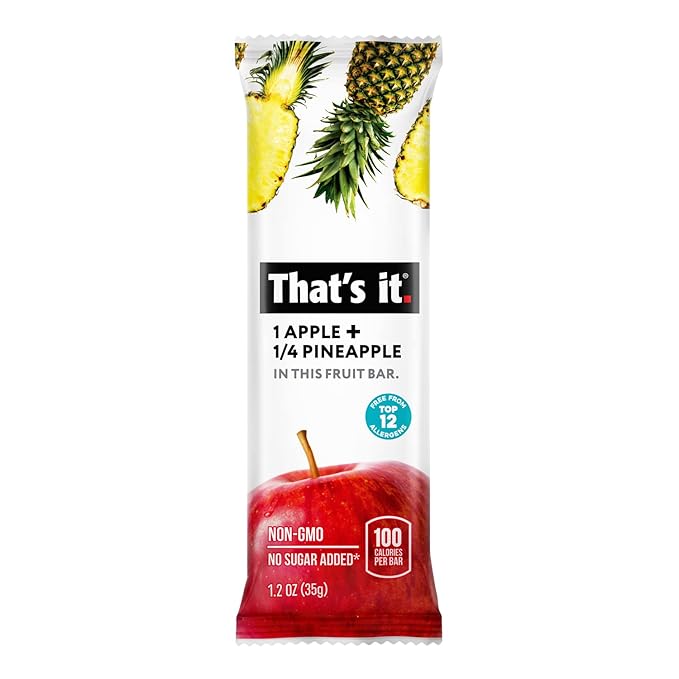 That's it. Apple + Pineapple 100% Natural Real Fruit Bar, Best High Fiber Vegan, Gluten Free Healthy Snack, Paleo for Children & Adults, Non GMO No Added Sugar, No Preservatives Energy Food (12 Pack)