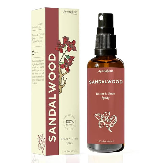 Aromafume Sandalwood Room, Linen & Pillow Spray 100ml/3.38 fl oz | with Pure Sandalwood Essential Oil | Aromatherapy Spray for Relaxation, Sleep & Stress Relief | Mist for Bedding, Fabrics