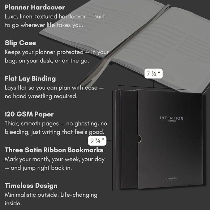 Pland Studio 90-Day Planner β Undated Daily Goal Journal for Men & Women | Charcoal Onyx Hardcover with Habit Tracker, Vision Board, Gratitude Prompts & Flat Lay Binding | Productivity & Mindfulness Notebook