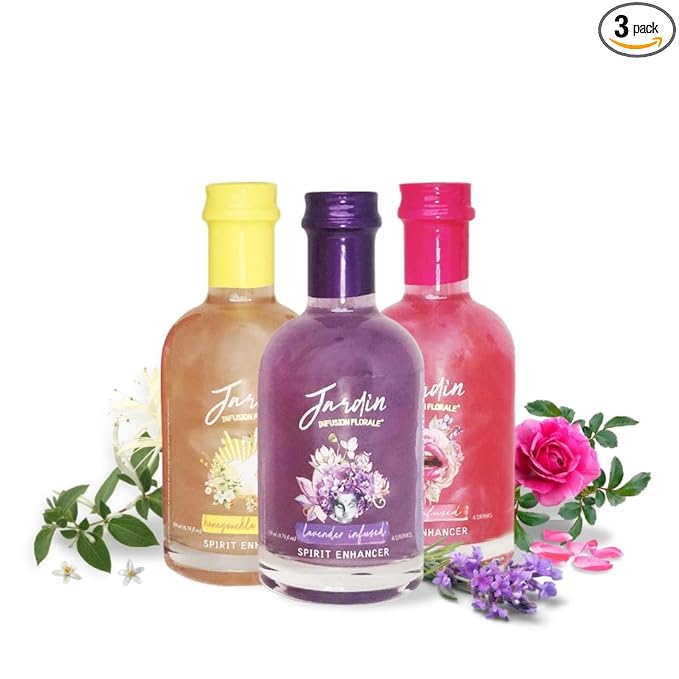 JARDIN Mini Variety Bundle - Sugar Free, All Natural Mixers - Lavender, Rose, & Honeysuckle Aromatic Floral Flavors for Cocktails, Lemonades, Sodas, and Mocktails. Preservative Free (3 bottles, 6.76 Fl Oz each)