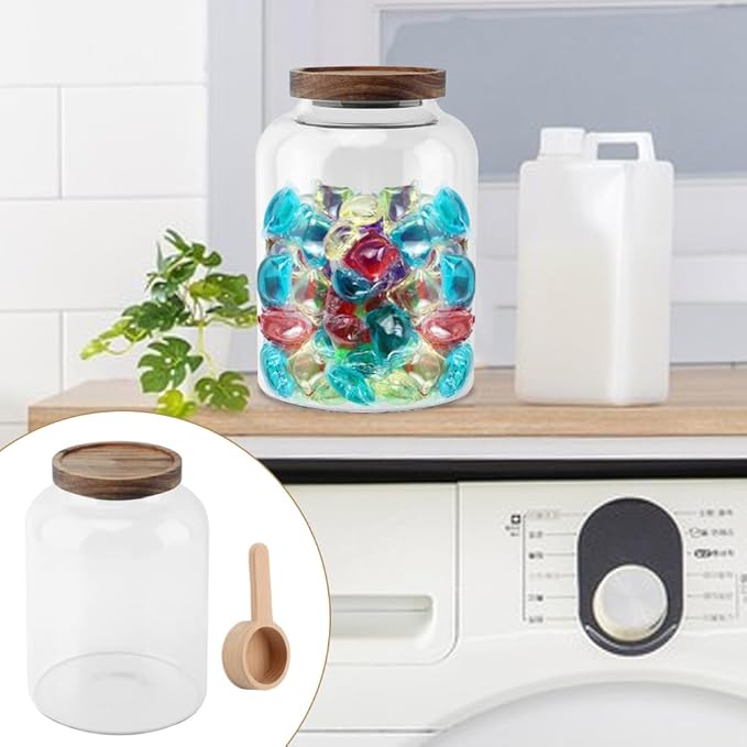 74 oz Glass Bath Salt Jar, Bath Salt Container with Wooden Lid& Scoop, Bathroom Organizers, Airtight Storage Bathtub Accessories for Women