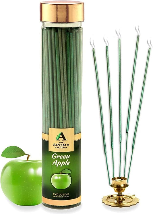 The Aroma Factory Agarbatti, Luxury Green Apple Incense Sticks, Low Smoke & Zero Charcoal, Premium, Fresh, & Fruity Fragrance for Home, Meditation 100G X 1Bottle Pack 4 Cm X 4 Cm X 26 Cm Multicolour