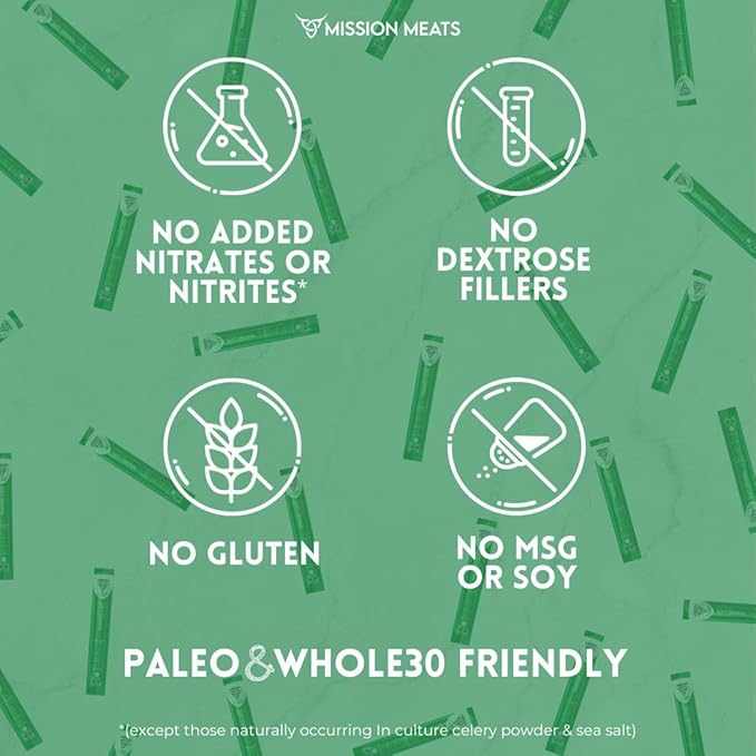 Mission Meats Beef Sticks – 100% Grass Fed & Pasture Raised, Zero Sugar, Gluten Free, Individually Wrapped Healthy Snacks, Whole 30 & Paleo Friendly, Original 1oz (Pack of 24)