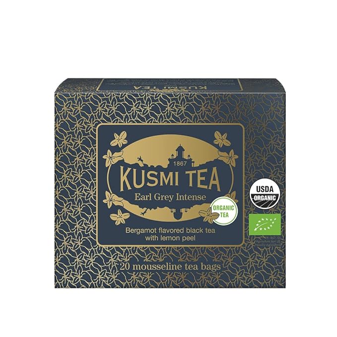 Kusmi Tea - Earl Grey Intense - Organic Earl Grey Black Tea - Features Bolder Bergamot & Tangy Lemon - Strong, Robust, Caffeinated Tea - 20 Tea Bags
