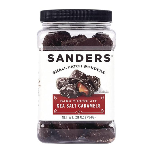 Sanders Dark Chocolate Sea Salt Caramels, Kettle Cooked Caramel Covered in Dark Chocolate, 28 oz Gift Tub