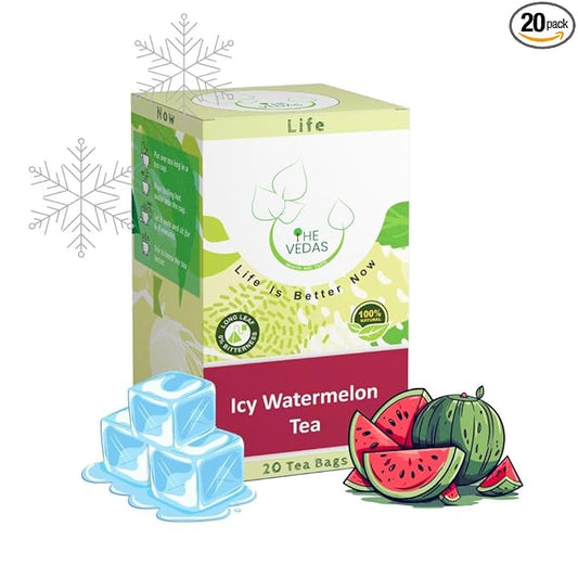 THE VEDAS Icy Watermelon Tea | Herbal Tea with Hibiscus & Sweet Basil - Caffeine Free Herbal Tea - Enjoy Hot or Iced | Biodegradable Cotton Teabags | 20 Tea Bags (Pack of 1)