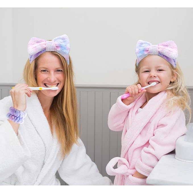 VELSCRUN 6 Pack Spa Headband, Makeup Headband, Face Wash Headbands, Skincare Headbands, Multicolour Purple Sponge Hair Band Bow Tie Spa Head Band for Washing Face Wristband Set Women Hair Accessories