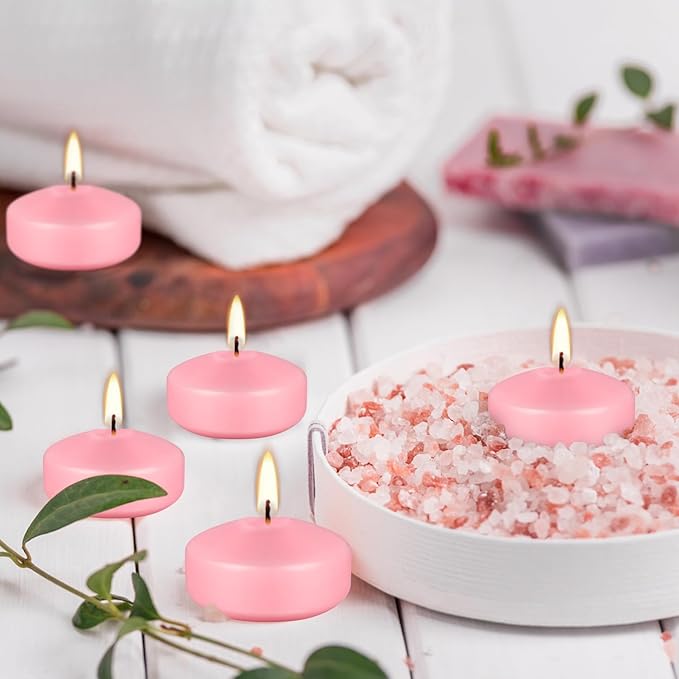 12-Pack 2-Inch Pink Floating Candles - Romantic Decor for Celebrations, and Parties