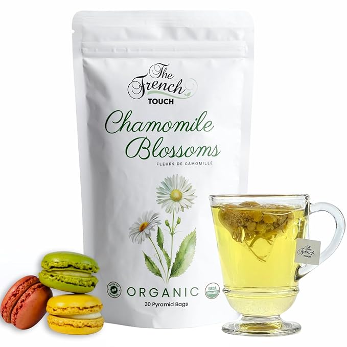 The French Touch Chamomile Tea ORGANIC | 1.5g x 30 Pyramid Bags |100% Certified USDA Organic | Plant based tea bags | Select Premium Tea | Whole Flower (Chamomile) | Caffeine-free