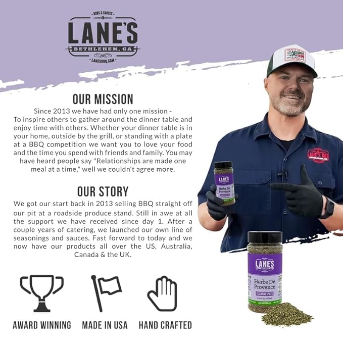 Lane's Herbs De Provence Seasoning Spice, All-Natural Mediterranean Herb De Provence Seasoning For Meat, Veggies, Soups & Sauces, Made in USA, 3.5 oz