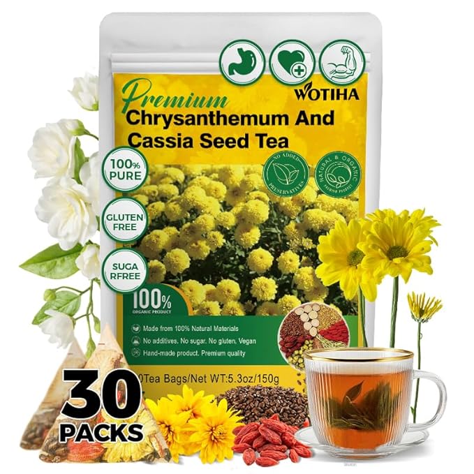 WOTIHA Chrysanthemum cassia seed tea 150g,30 Herbal Teabags, burdock root tea | Honeysuckle | Goji berry | Osmanthus flower | Combination Herbal Tea