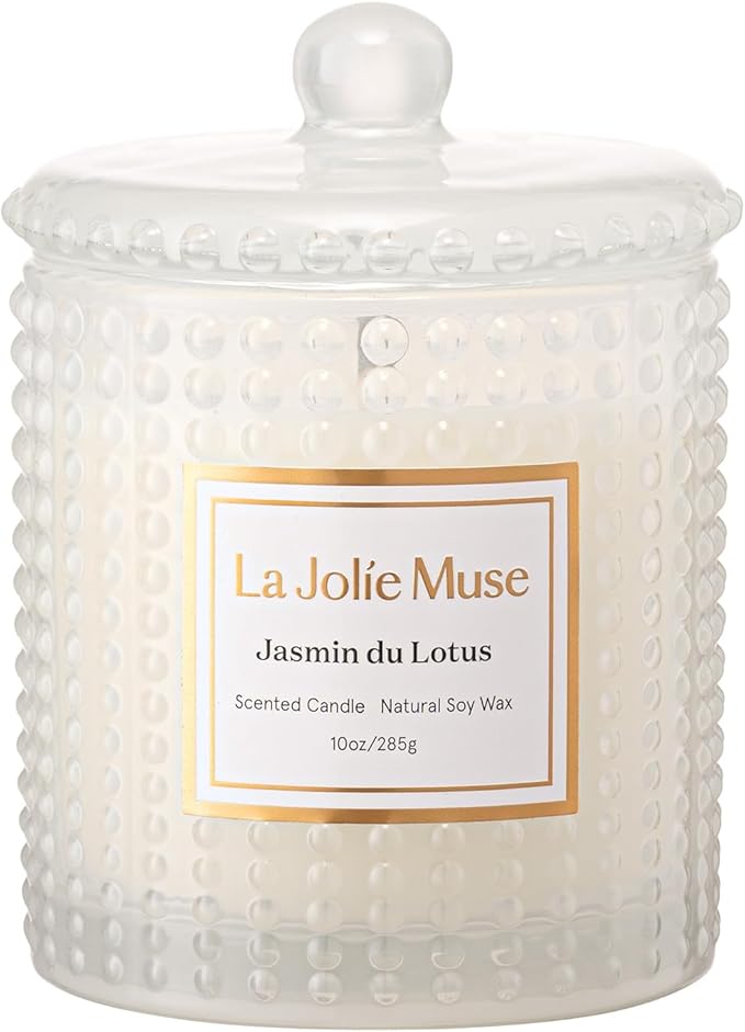 LA JOLIE MUSE Jasmine du Lotus Scented Candles - Ivy, Jasmine, Cedarwood | 10 oz Natural Soy Wax | 55 Hours Clean Burn | Floral Scented Candle | Gift-Ready for Hosts & Gatherings