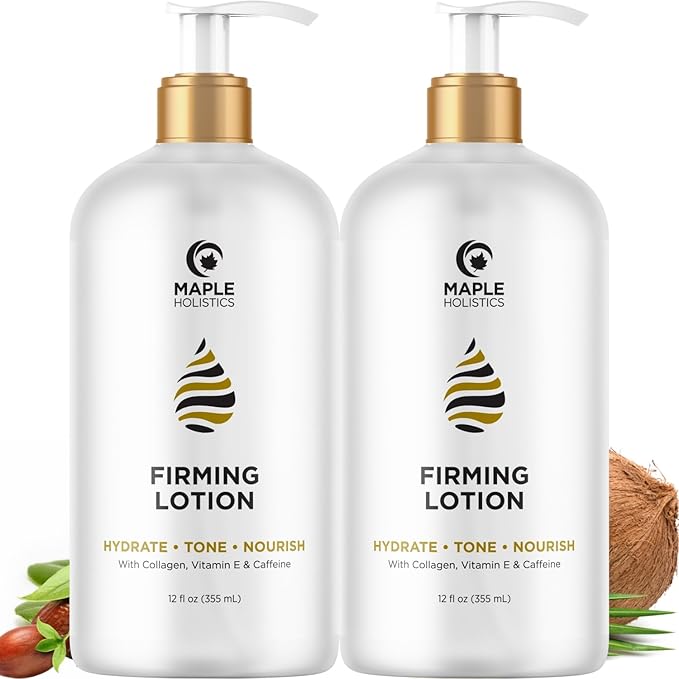 Maple Holistics Skin Firming Body Lotion for Women - Caffeine & Collagen Body Lotion with Hyaluronic Acid for Dry Crepey Loose Skin and Cellulite (2 Pack)