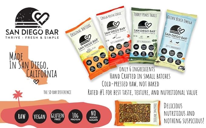 San Diego Bar-Chula Vista Chile | Chile Mild Heat | RAW & Vegan Protein Bars | Sugar-Free | Gluten Free | Breakfast Bars | Energy Bars | Snack Bars | 6 Whole Food Ingredients | 10g Plant-Based Protein