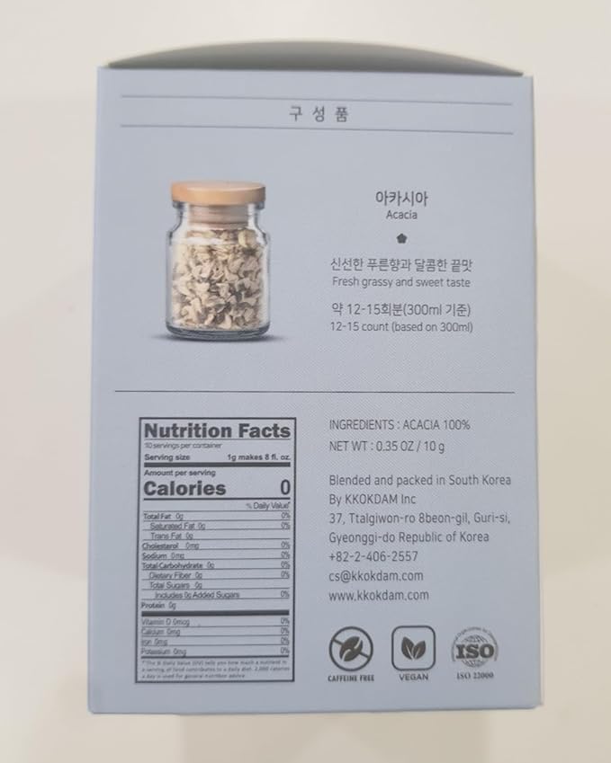 Korean Food, KKOKDAM Original Acacia Flower Tea, Decaf Floral Blend, Fully Natural Flowers, No Caffeine, Sugar Free, Zero Calories, Made in Korea, 10g