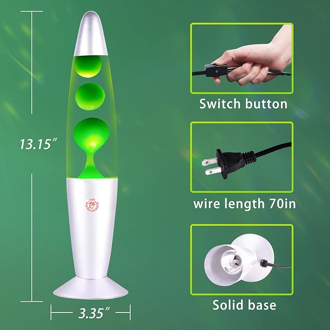 Green Magma Lamp with for Adults Kids Liquid Motion Lamps 13 Inches Mood Night Light with Sliver Base and Cap Decoration for Home Living Room Bedroom Girls Boys