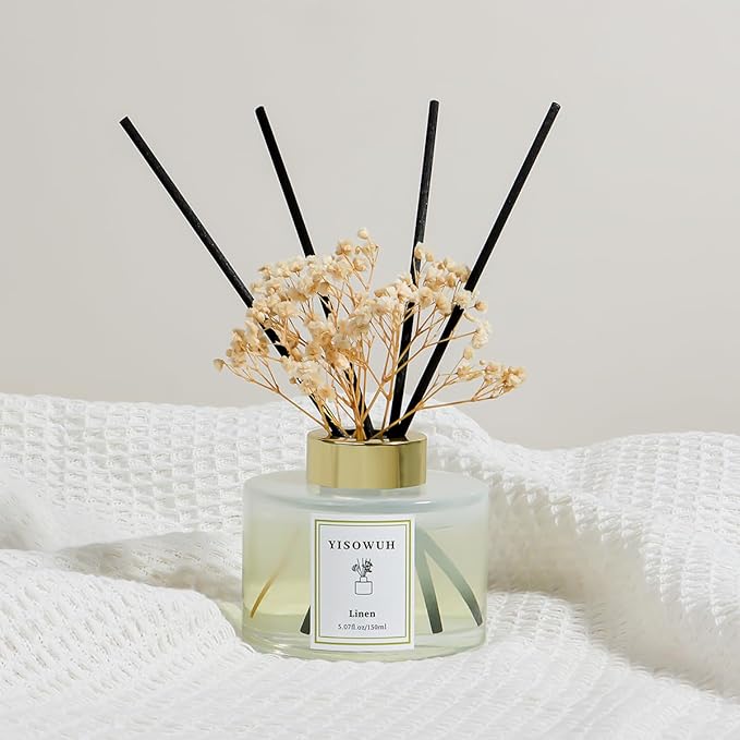 Reed Diffuser Set,5.07 fl oz (150 ml) - Linen Oil Diffusers with 8 Reed Sticks,Home Fragrance Reed Diffuser for Bathroom Shelf Decor