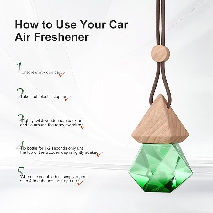 Car Air Freshener Hanging, 2 Pcs Gardenia Scent Drift Car Air Freshener, Wooden Fragrance Expanding Bottle Cap, 10ml Per Bottle, Used for Car Decoration and Fresh Air (Gardenia)