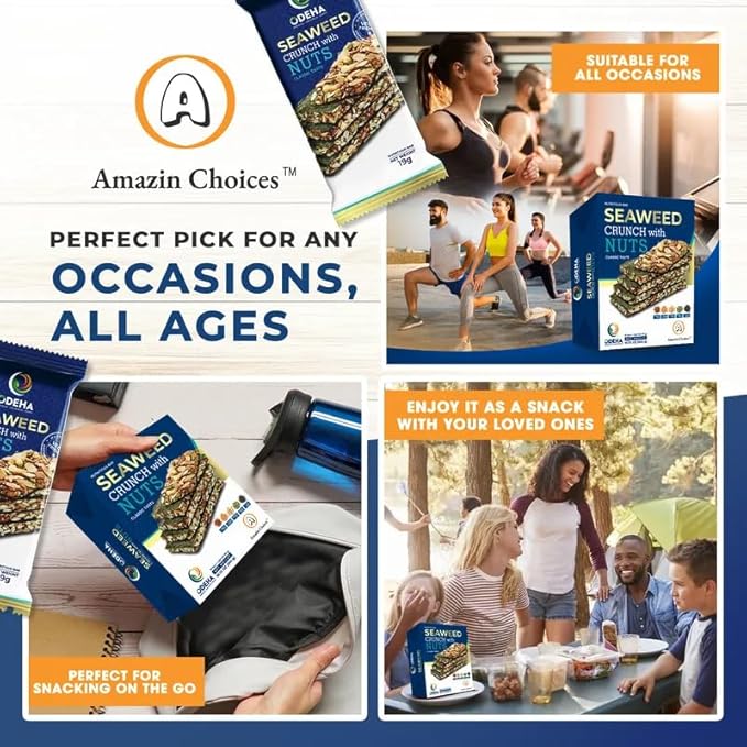 Seaweed Crunch with Nuts Classic Taste– Amazin Choices Vegan Snack Bars with Cashews, Almonds & Pumpkin Seeds – Premium Asian Chips – Seaweed Sheets – Sandwich Seaweed – Variety Pack