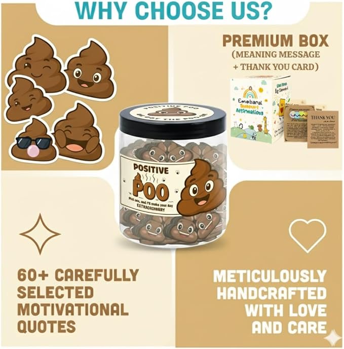 60 Positive Poo Cards Jar, Affirmation Cards for Women, Emotional Support Poo, Poop Gifts, Poop Emoji, Emotional Support Poop, Gag Gifts for Women