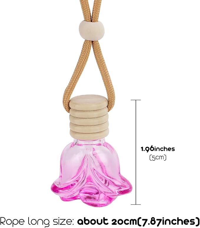 6Pcs Flower Shape Air Freshener Car Hanging, Car Aromatherapy Essential Oil Diffuser Bottle, Refillable Perfume Bottles Pendant Auto Interior Decor for Essential Bottle Ornament (Pink)