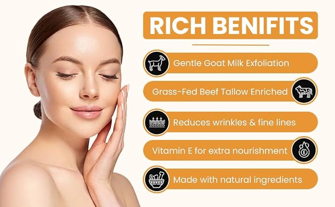 Tallow & Goat Milk Body Lotion for Sensitive Skin, Organic moisturizing Lotion - Soothes Dry skin, Goat Milk face and body Moisturizer - Handmade Tallow for skin cream (8 OZ, Oatmeal & Honey)