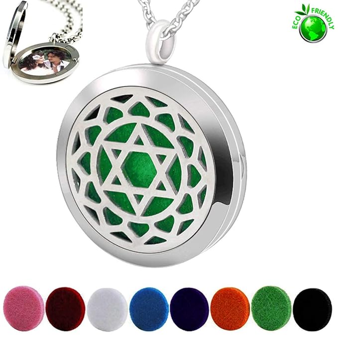 Aromatherapy Essential Oil Diffuser Necklace -Perfume Stainless Steel Pentagram Locket Pendant Jewelry for Women Men Birthday