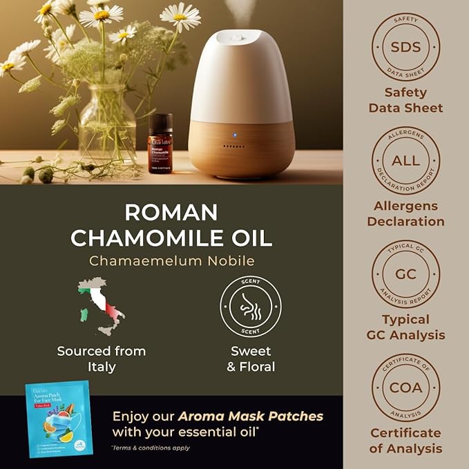 Gya Labs Roman Chamomile Essential Oil - 0.34 Fl Oz - for Hair, Skin, Diffuser, Aromatherapy & DIY Candle Making Scent