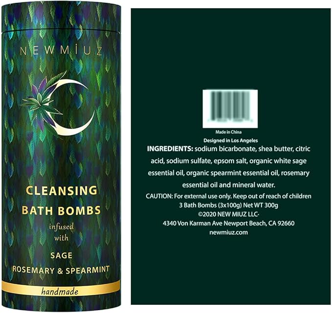 Sage Bath Bombs Spiritual Bath Energy Clearing Protection Shielding Smokeless Smudging Sage Rosemary and Spearmint Relaxation Stress Relief Spa Gift