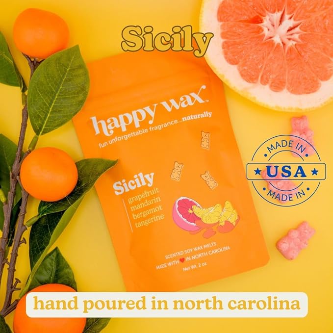 Happy Wax Italian Mix Soy Wax Melts - Includes: Sicily, Florence, Amalfi. - Over 150 Hours Burn Time (6 Oz Total)