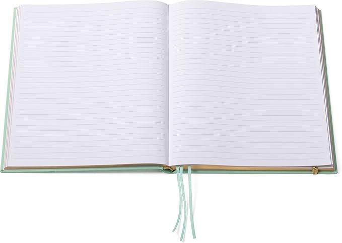 WORLD TRAVELER Eccolo Large Lined Journal Notebook, Fabric Hardcover, Writing Journal, 256 Ruled White Pages, Gilded Edge, Elastic Band, 3 Ribbon Bookmarks, Lay Flat (Mint, 8x10 inches)