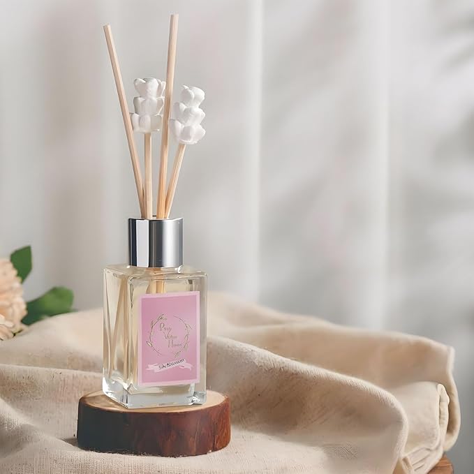 Reed Diffuser Set, Pretty Valley Home Mini Gypsum Flower Fragrance Diffuser Lavender 1.01 fl oz (30 ml), Home Fragrance Reed Diffuser for Bathroom Office Living Room Dining Table Decor (SILK BLOMSSON)