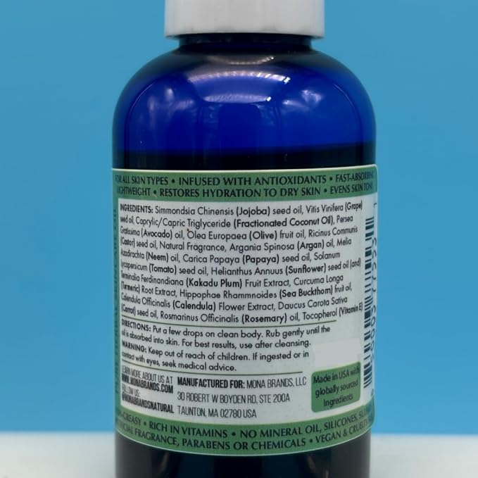 MONA Brands Natural Body Oil | Evens, Moisturizes, Soften, Hydrates | all skin types | with Antioxidants & Vitamins | Fast absorbing & lightweight | Anti-aging | Apricot & Lavender | 2.0 fl oz