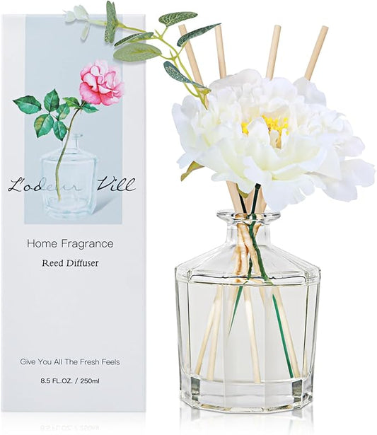 L'odeur Vill Reed Diffuser, 8.5 Oz(250ml) Red Rose Bathroom Diffuser with 10 Sticks, Scented Diffuser Home Fragrance Essential Oil Reed Diffuser Set for Home Large Rooms Bathroom Shelf Decor