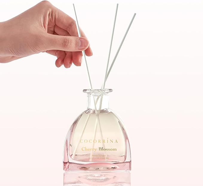 COCORRÍNA Reed Diffuser - 8.5 Oz Cherry Blossom Reed Diffuser with 8 Sticks for Home Bathroom Shelf Decor (Simple Luxe Collection)