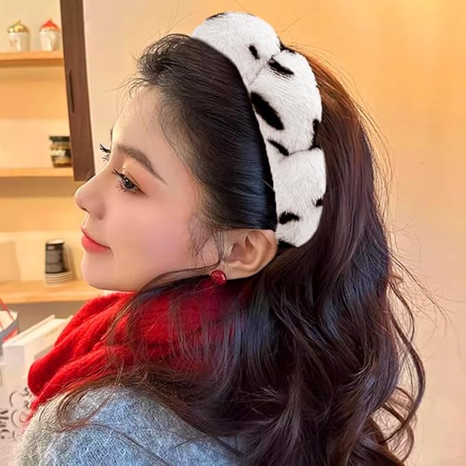 Spa Headbands for Washing Face or Makeup, Sponge Bubble Skincare Headbands, Puffy Terry Cloth Hairband for Women, Skin Care Makeup Headwear Hair Accessories for Girls(Leopard White)