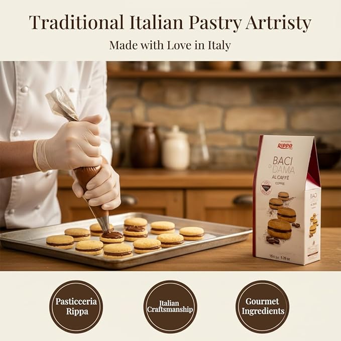 Rippa Baci di Dama Coffee Biscuits- Italian Cookies with Rich Dark Chocolate & Arabica Coffee for Biscuit Lovers & Family Gatherings- Chocolate Biscuit Offering Bold Taste, Crunchy Bite & Tea Enjoyment
