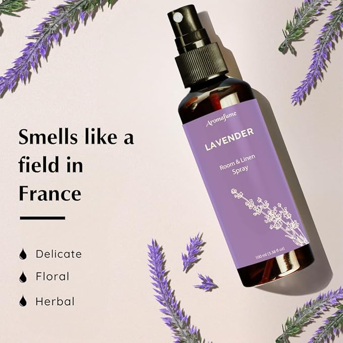 Lavender Room, Linen & Pillow Spray by Aromafume | 100ml/3.38 fl oz | with Pure Lavender Essential Oil | Aromatherapy Spray for Relaxation, Sleep & Stress Relief | Mist for Bedding, Fabrics