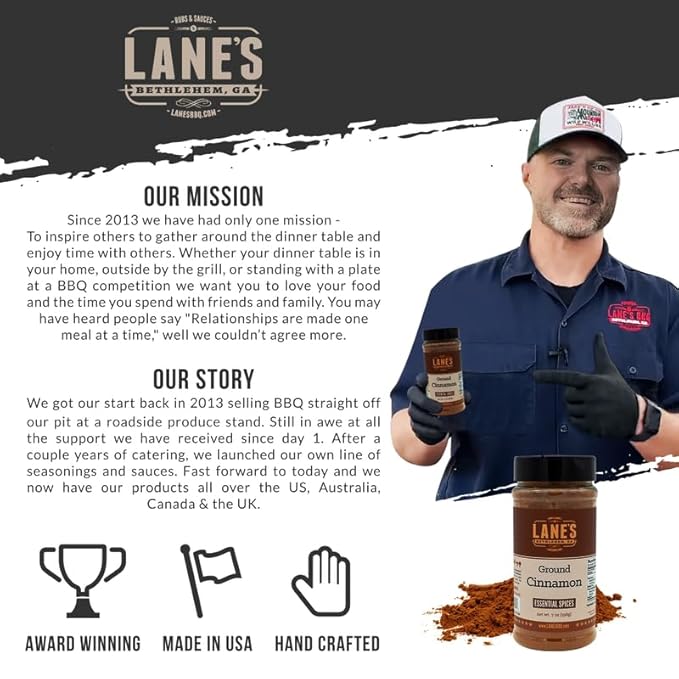 Lane's Ground Cinnamon Seasoning Spice, All-Natural Ground Cinnamon Powder for Coffee, Tea, Culinary Use, and More. Made in USA, 7 oz (198g)