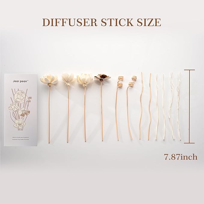 Reed Diffuser Sticks Set, Natural Paper Material, Flower Diffusers for Home Bathroom and Bedroom Decor, 12Pcs Exquisite Box