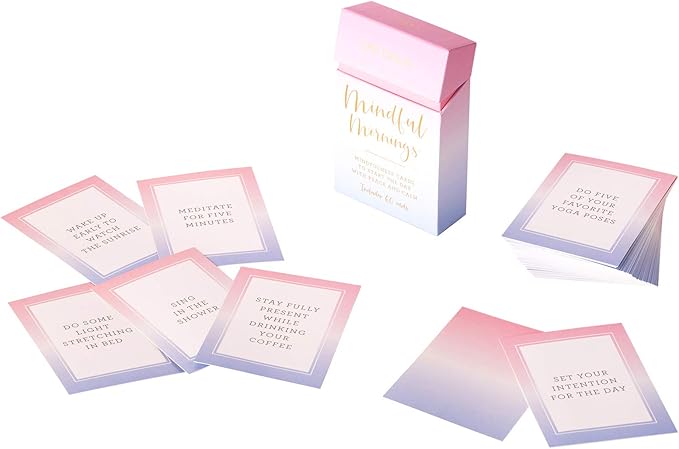 WORLD TRAVELER Eccolo Mindful Mornings - 60 Mindfulness Cards - Self Care Cards for Peace, Calm, Daily Positive Thoughts and Affirmations - Mindfulness Gifts & Positive Affirmations Cards for Women