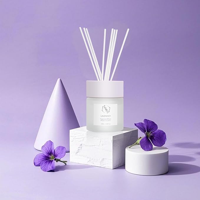 Reed Diffuser Set, Pretty Valley Home Diffuser 100Ml / 3.38fl OZ Gift Box - Includes Reed Diffuser Sticks, Fragrance Oil, and Glass Bottle for Bathroom Office Living Room Decor (Lavender)