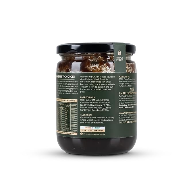 Rose Petal Jam Gulkand | Made from Premium Chaitri Rose | Naturally Sweetened with Raw Honey & Mishri | Best for Herbal Tea,Ice Cream & Smoothies |16 Oz from Two Brothers Organic Farms